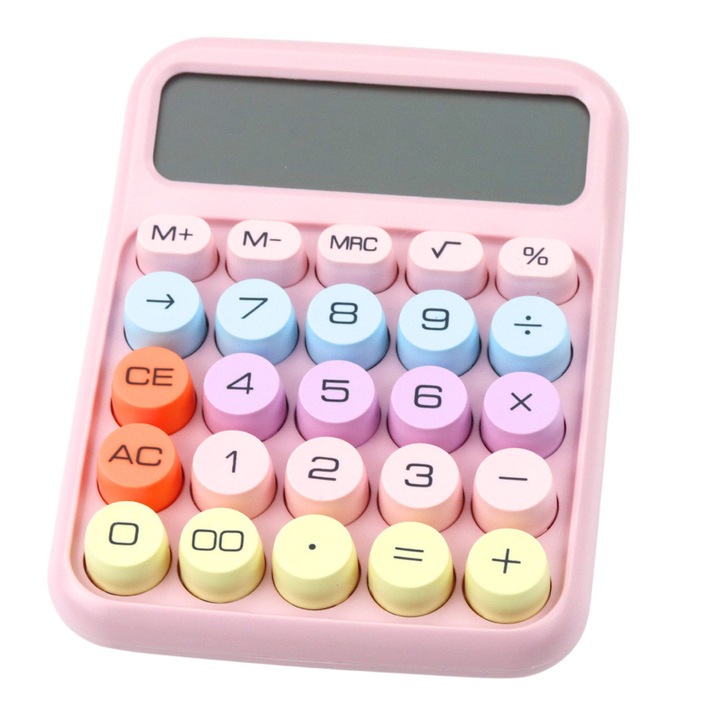 Calculator cu baterii pentru scoala si birou, multifunctional, roz ...