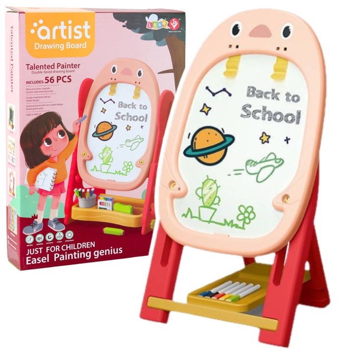 Комплект двустранни магнитни настолни игри с пингвини и аксесоари, 56 части, розов