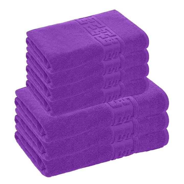 Set 7 Prosoape, Bumbac, 500g/m², 70×130 cm, 50×90 cm, Mov