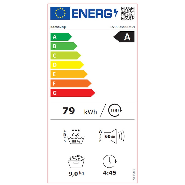 Uscator de rufe Samsung DV90DB8845GHU4, pompa de caldura, 9 kg, Clasa A, SmartThings, AI Control, Hygiene Care, AI Dry, Silent Dry, WiFi , Alb