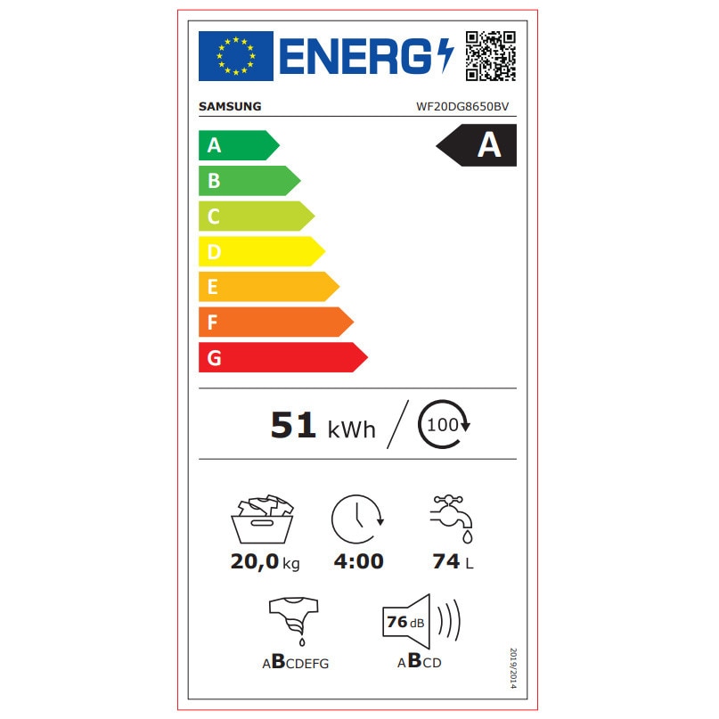 Masina de spalat rufe Samsung WF20DG8650BVU4, spalare 20 kg, 1000 rpm, clasa A, AI Energy, AI Ecobubble, AI Wash, Super Speed , Digital Inverter, Negru
