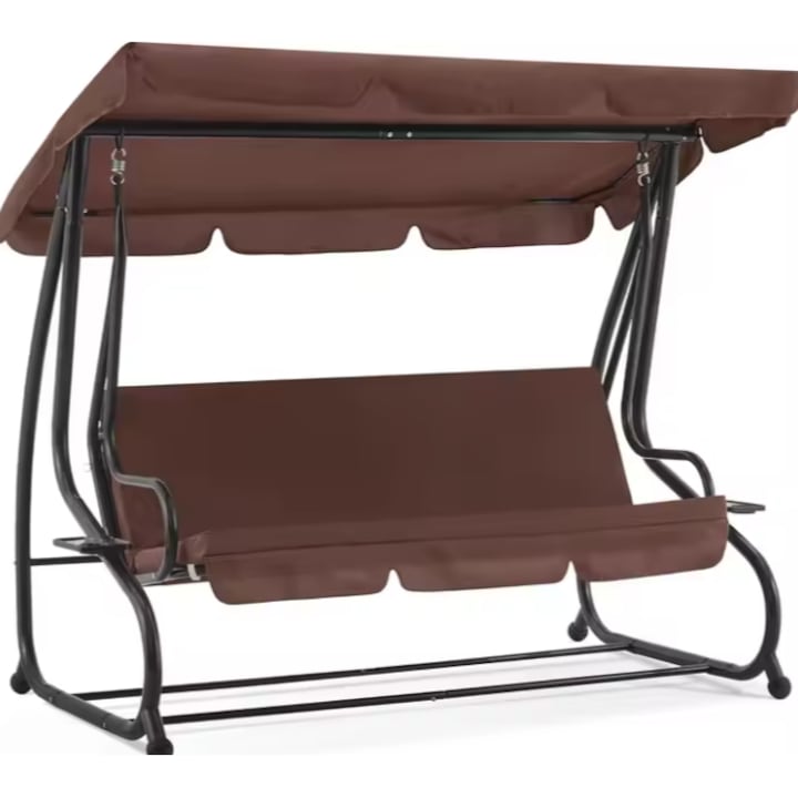 Градинска люлка за четирима души, покрив, кафява