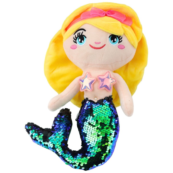 Sirena de plus LEAN TOYS, coada paiete verde/negru, 30x15x6cm