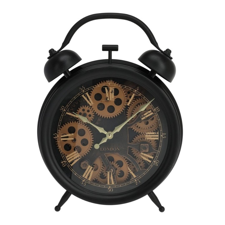 Vintage stílusú díszóra - látható szerkezet, arany római számok, fogaskerekű minta