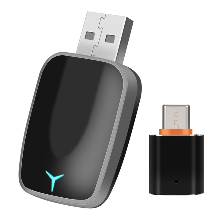 Vezeték nélküli adapter CarPlay és Android Auto 2 az 1-ben kompakt, MaxTech®, USB + Type-C, Plug & Play, Hangvezérlés, Vezeték nélküli, VW, Skoda, Audi, Ford, Dacia, Renault, Toyota, Hyundai, Peugeot, BMW, B modell