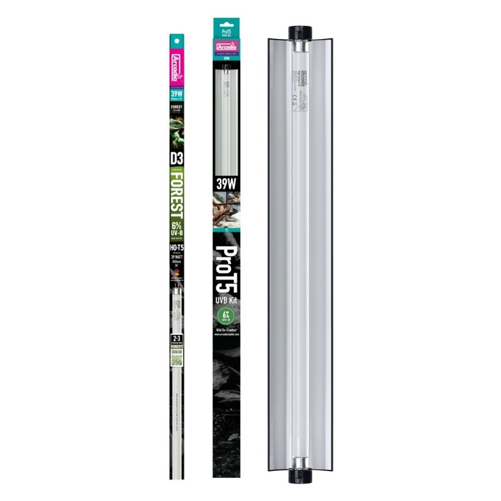 Kit iluminare Arcadia Pro T5 UVB, 39W, 6% UVB, pentru terariu, Forest