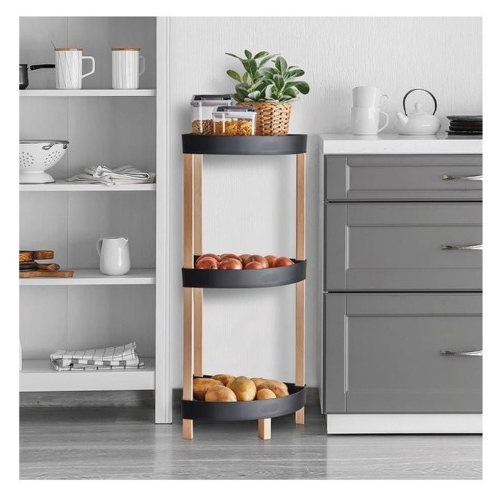 Etajera de colt BREZIUM, 3 rafturi, lemn si plastic, 33x33x80cm