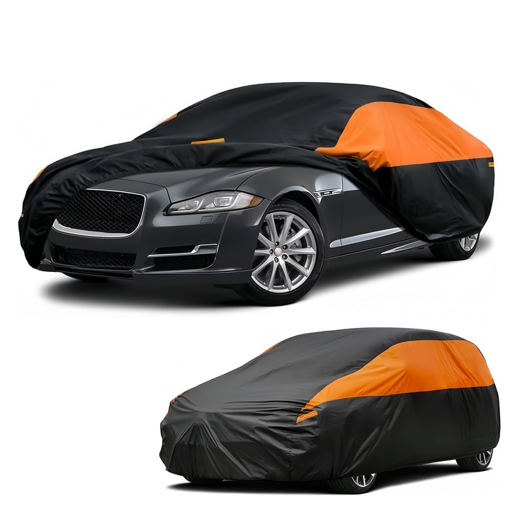 Husa Prelata Auto Wacorresi, Bumbac, Protectie UV, Negru/Portocaliu, 530x200x150cm