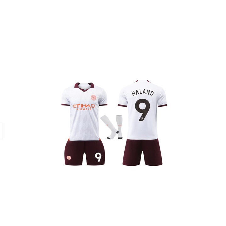 Детски спортен комплект Манчестър Сити Холанд Футболен екип, полиестер, бял, ANUTETOUNI, Бял