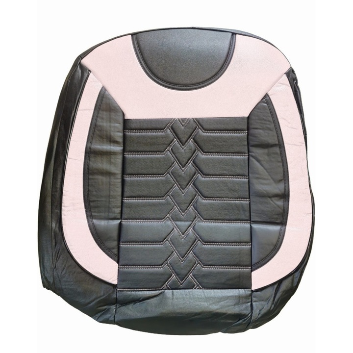 Set huse scaune auto, universale, fata-spate, bancheta fractionata, piele ecologica, negru cu crem