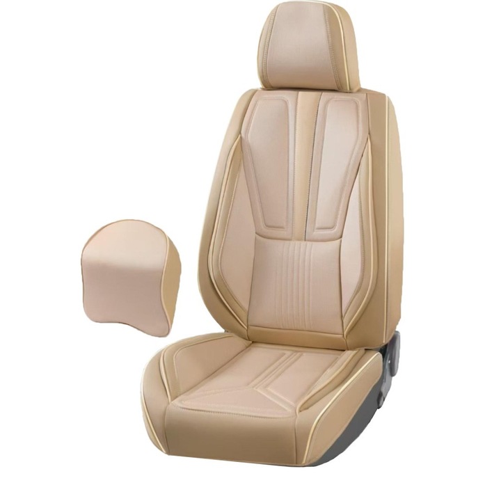 Set huse scaune auto CED AUTO TRADE, piele ecologică crem cu material textil crem, universale, fata-spate