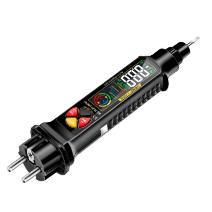 Tester de priza, Aneng, VD808, 220V, detectie tensiune AC/DC, polaritate, NCV, ecran LCD