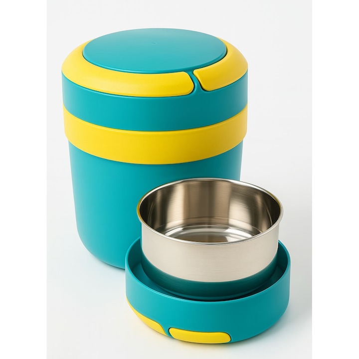 Termos Alimentar 2L cu 2 Compartimente, Pastrare Calda si Rece, Portabil, Ideal pentru Pranz, Scoala sau Birou - Albastru