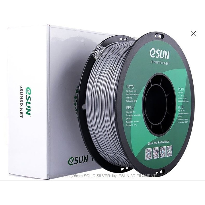 Filament eSUN PETG Solid Silver ( argintiu) 1.75 mm 1 kg