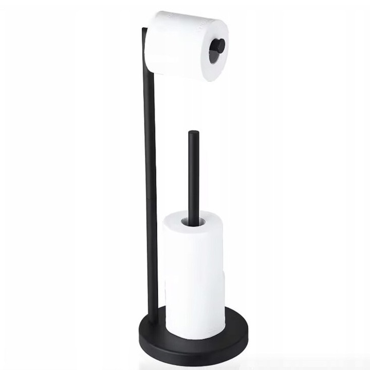 Suport 2 in 1 penru hartie igienica, Zola, fier, 16.5 x 55 cm, negru mat