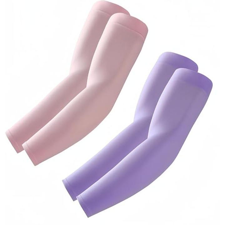 Set 2 perechi maneci protectie UV, unisex, racoritoare, respirabile, marime universala, Roz /Violet