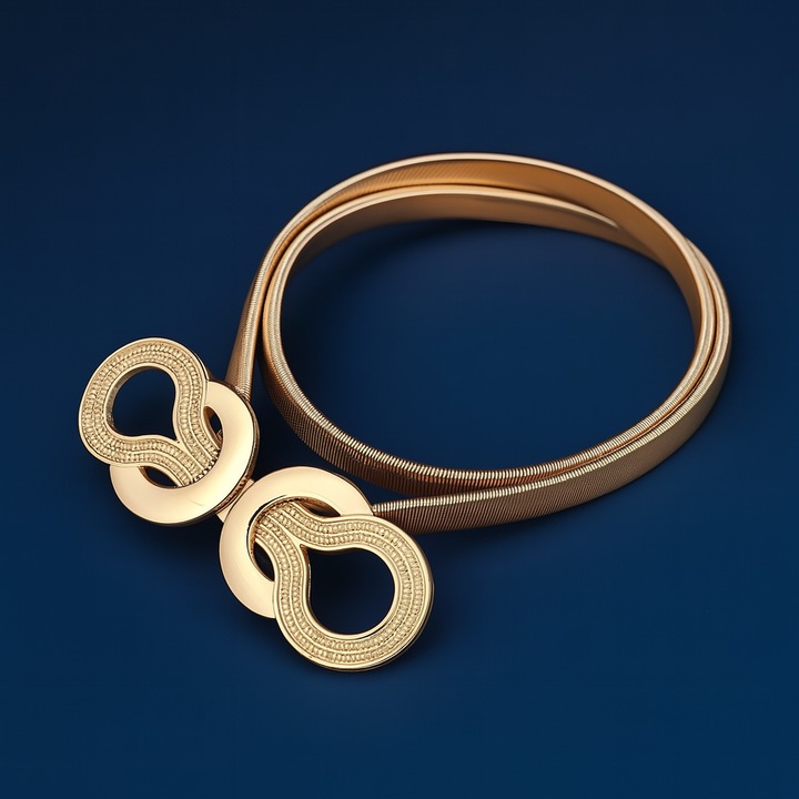 Curea Dama Eleganta din Metal - Elastica, Model Sculptural, Inchidere Usoara, Talie 70-90 cm, Auriu