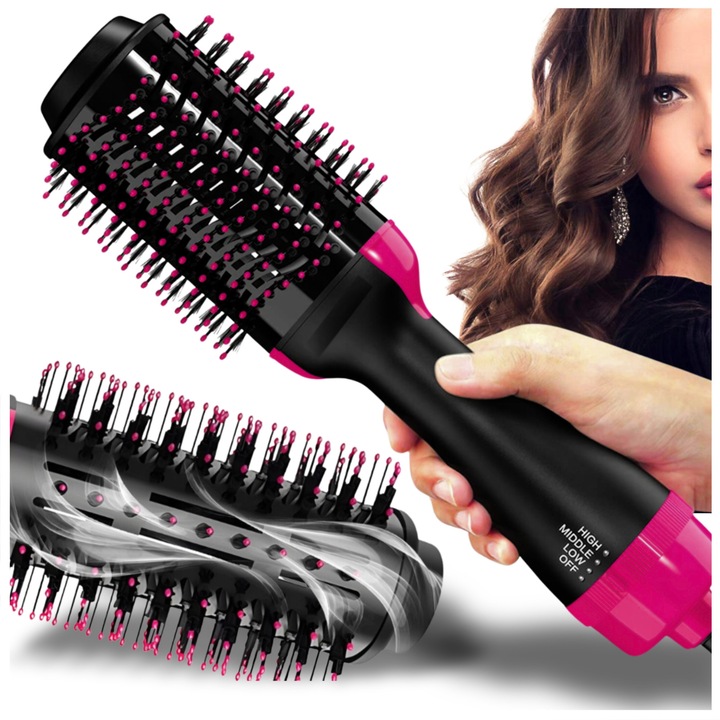 Четка за сешоар Avante 4 в 1, 1000W, керамична, черно-розова, 34x11x9см