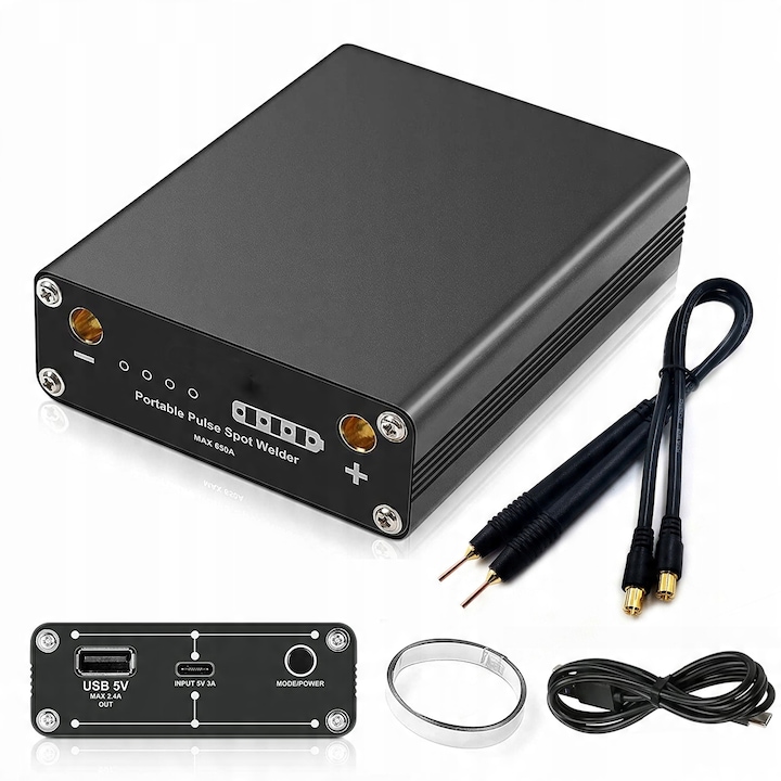 Aparat de Sudura in Punct Portabil pentru baterii, 9 Trepte Reglabile, Cu Conectori Rapizi si Banda de Nichel, Incarcare USB, 5500 mAh, pentru sudarea placilor de baterie