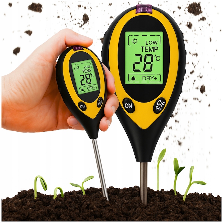 Avante 4 az 1-ben talajvizsgáló, pH-mérés, páratartalom, hőmérséklet, fényerő-érzékelő, 20x33x7cm