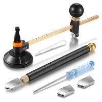 Tija cu diamant pentru taiere circulara sticla, Axroad Mall, Set diamant cu ulei pentru taiat sticla, Cu surubelnita, prindere cu ventuza, 3 capete de taiere, Manual, Trei dimensiuni, Portabil, Durabile, Usor de instalat, Metal, Negru/Argintiu