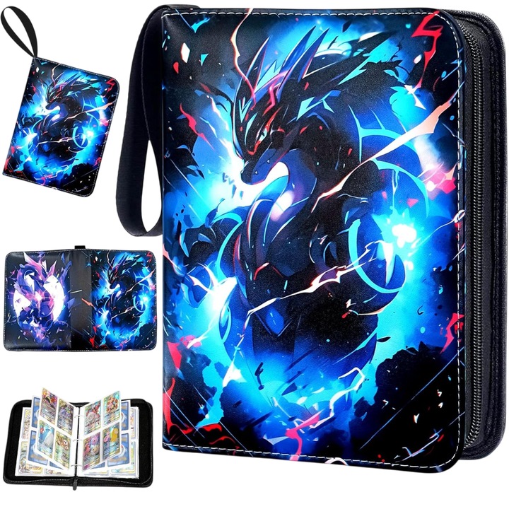 Албум с колекция от Pokemon, Topdii®, 50 страници, 900 джоба, водоустойчив, двустранно изображение, 24,3 x 18 см, червено и синьо