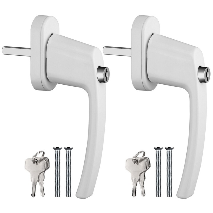 Set 2 Maner fereastra cu incuietoare, 4 chei, model universal, Alb