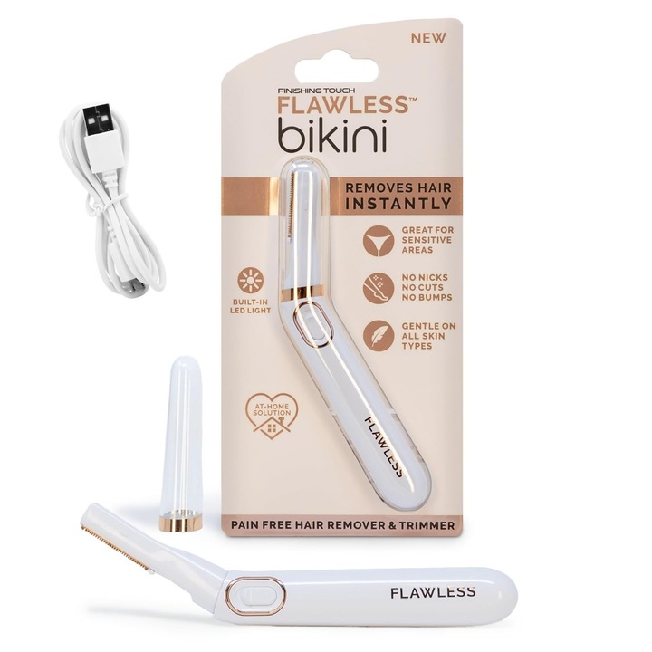 Hordozható elektromos borotva LED lámpával, USB töltőkábellel, száraz bikinivonal-vágóval, alkalmas az egész test és az intim területek borotválására