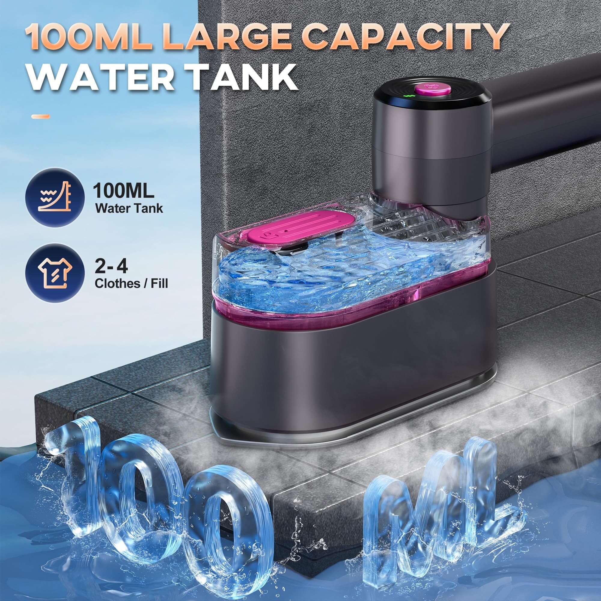 Aparat de calcat vertical cu aburi,4 niveluri de caldura,, rezervor de apa de 100 ml, incalzire rapida in 20 de secunde, Potrivit pentru calatorii,1000W, Prelungitor de 2,4 m