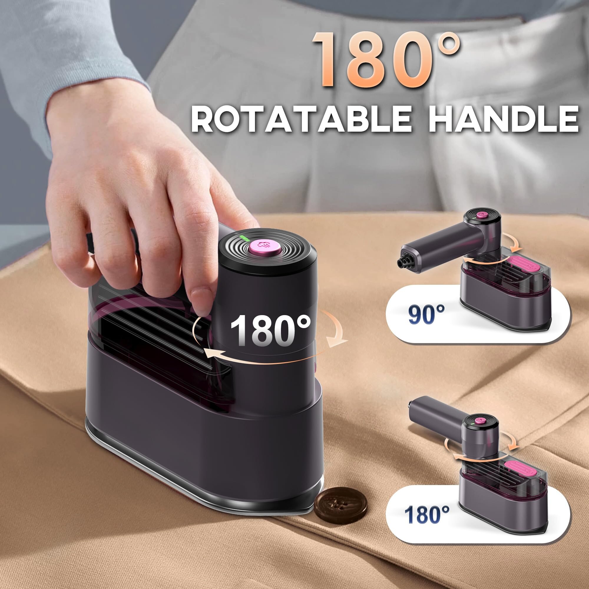 Aparat de calcat vertical cu aburi,4 niveluri de caldura,, rezervor de apa de 100 ml, incalzire rapida in 20 de secunde, Potrivit pentru calatorii,1000W, Prelungitor de 2,4 m