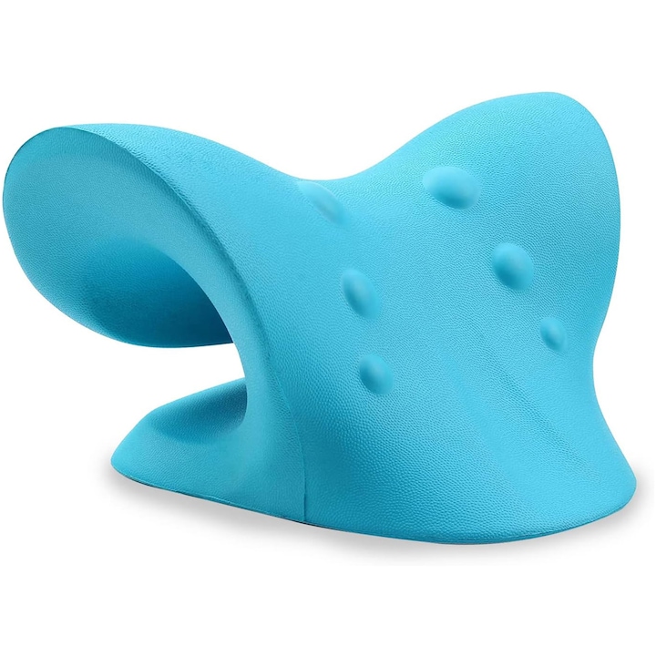 Dispozitiv de tractiune cervicala pentru gat si umeri AYSTOAYS®, Perna relaxanta pentru gat si umeri, pentru ameliorarea durerii, perna chiropractica, albastru
