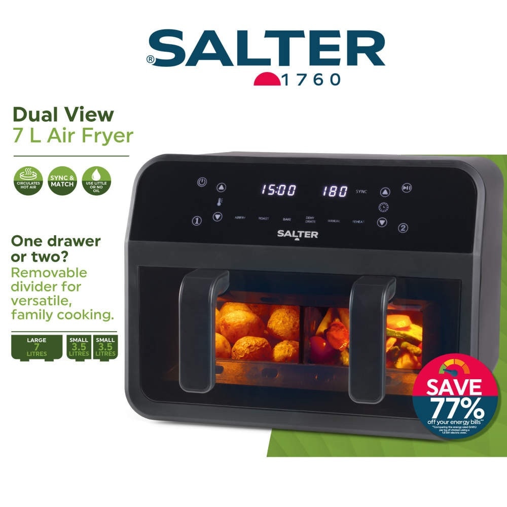 Friteuza cu aer cald, fara ulei, Salter, Dual Air Fryer, Ecran