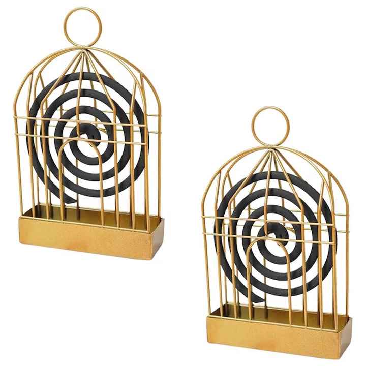 Set 2 suport bobine tamaie tantari, Axroad Mall, Compatibiliate universala, Premium reutilizabil, Design prietenos cu copiii si animalele, Forma coliviei, Design cu inel circular, Metal, 12.5*4.5*21cm, Auriu