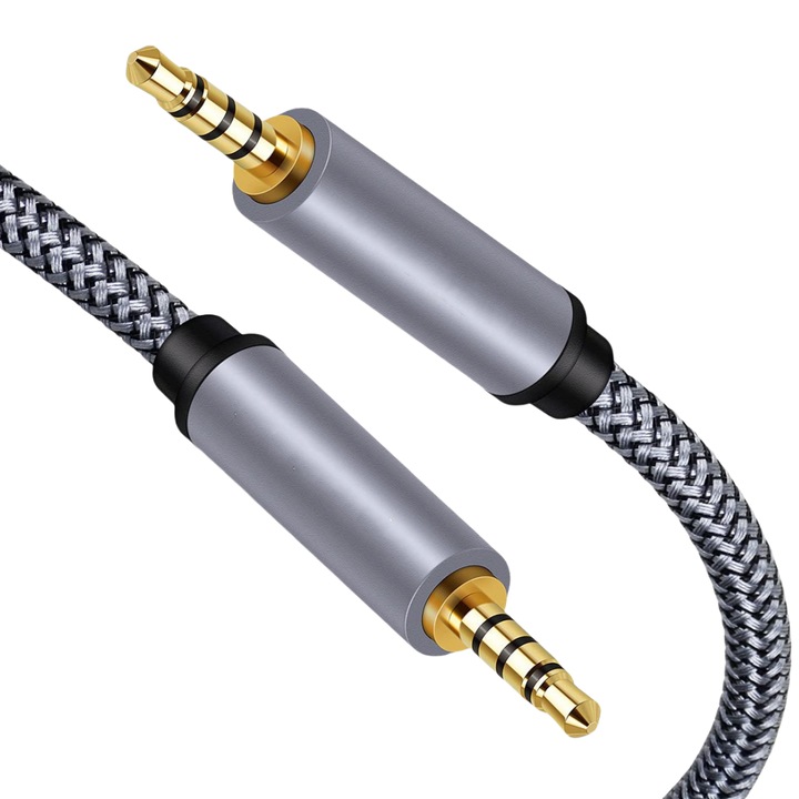 Аудио кабел, Жак 3.5мм мъжки към 3.5мм мъжки (TRRS), JADAYA, 1.5м, Сив