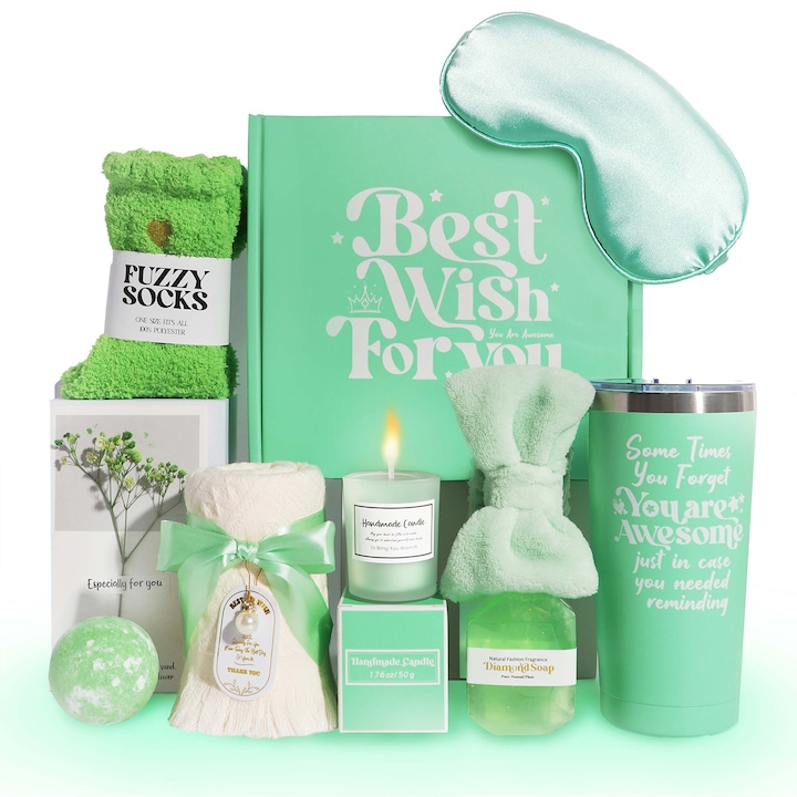 Спа подаръчен комплект за жени, RorAem, луксозен дамски подарък с 11 продукта, красиво опакован в кутия, най-добър подарък, дами, мама, съпруга, момичета, ментово зелено