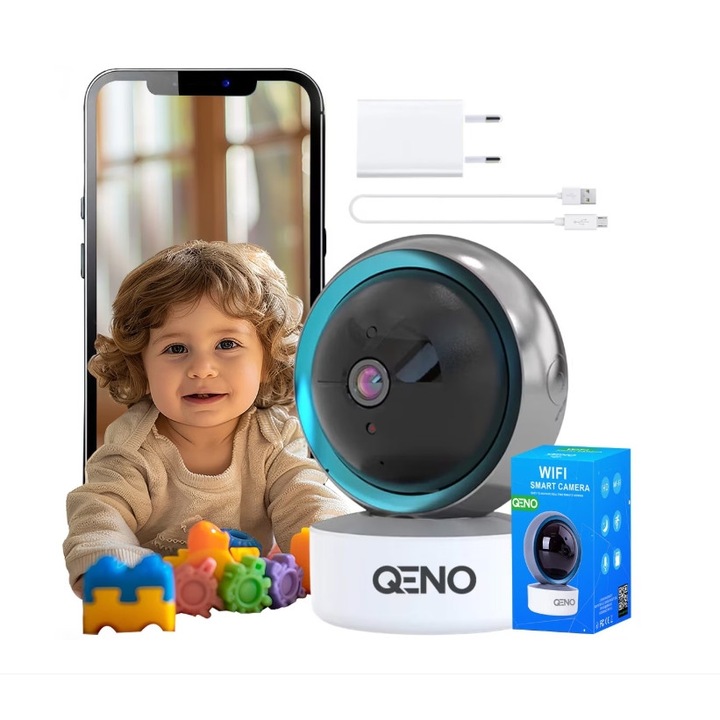 Безжична камера, Qeno, видео бебефон, детекция на движение, 300 м, WiFi