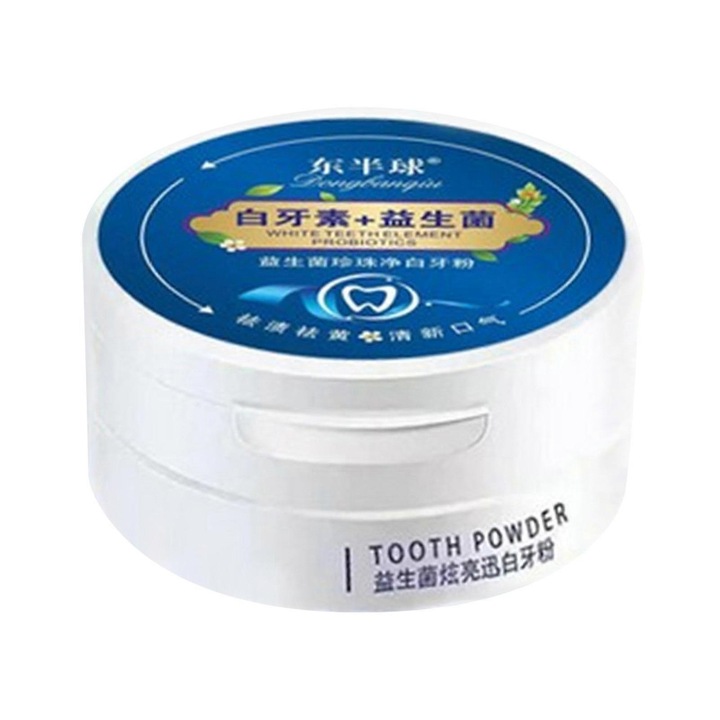 Probiotikus fogfehérítő és -világosító por foltok eltávolítására, sárgulásra, fehérítésre, fogmosásra és fogtisztításra