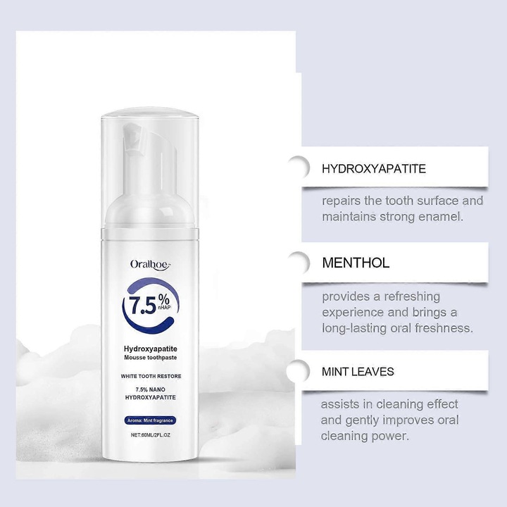 Hidroxiapatit fogkrémek a fogzománc védelmére és a fogak erősítésére, gyengéd és hatékony formula, friss lehelet, fluoridmentes fogkrém érzékeny fogakra (3 db)