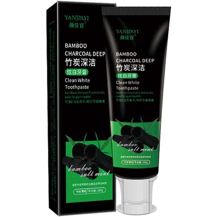 Aktív szén bambusz faszén fogkrém, 100g fehérítő fogkrém aktív szénnel, friss lehelet, eltávolítja a fogfoltokat 3 db