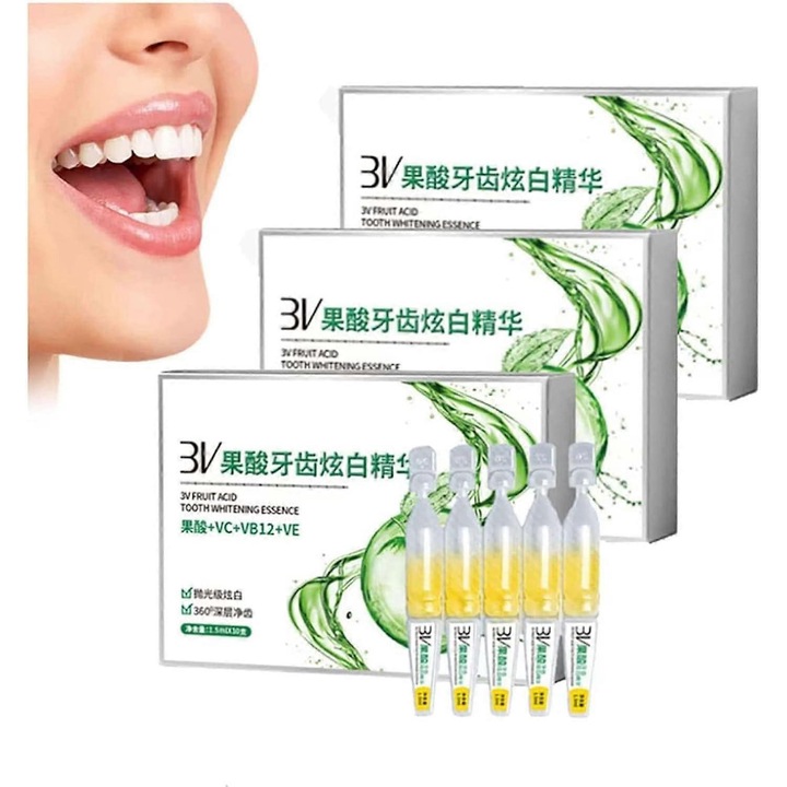 Tlop ampulla fogkrém, lopa ampulla fogszérum, ampulla esszencia fogkrém, 3v gyümölcssavas fogfehérítő esszencia, folteltávolító fogakhoz, eltávolítás 3 doboz - 30 db
