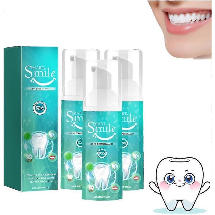 Smart Smile szájvíz, gyógynövényes fehérítő szájjavító hab, fogfehérítő hab, fogfehérítő fogkrém, hab fogkrém, folteltávolítás egyszerűen 3 db