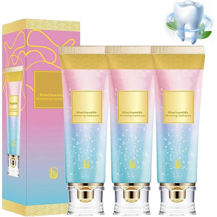 Ragyogó fehér fogkrém, friss lehelet, niacinamid, rossz lehelet eltávolítása, káprázatos fehér fogkrém, fogkrém folteltávolítás és fehérítés, csillogó fehér 3 db