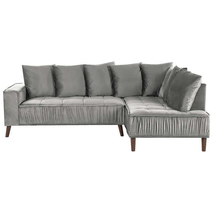 Canapea gri deschis si lemn inchis canapea de colt stanga Grena