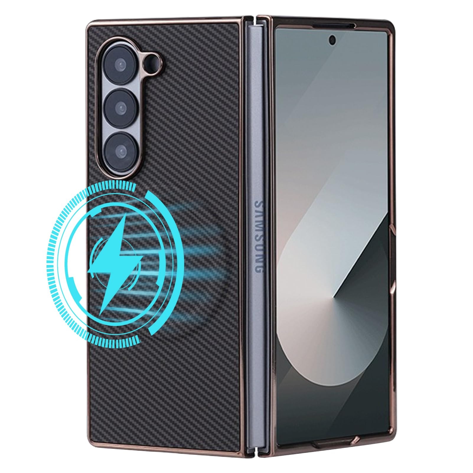 Husa pentru Samsung Galaxy Z Fold 7, Compatibil cu Magsafe, Design cu textura din fibra de carbon, captuseala din microfibra incorporata, carcasa din piele rezistenta la socuri pentru barbati si femei, carcasa subtire usoara pentru Galaxy Z Fold 7, Gri