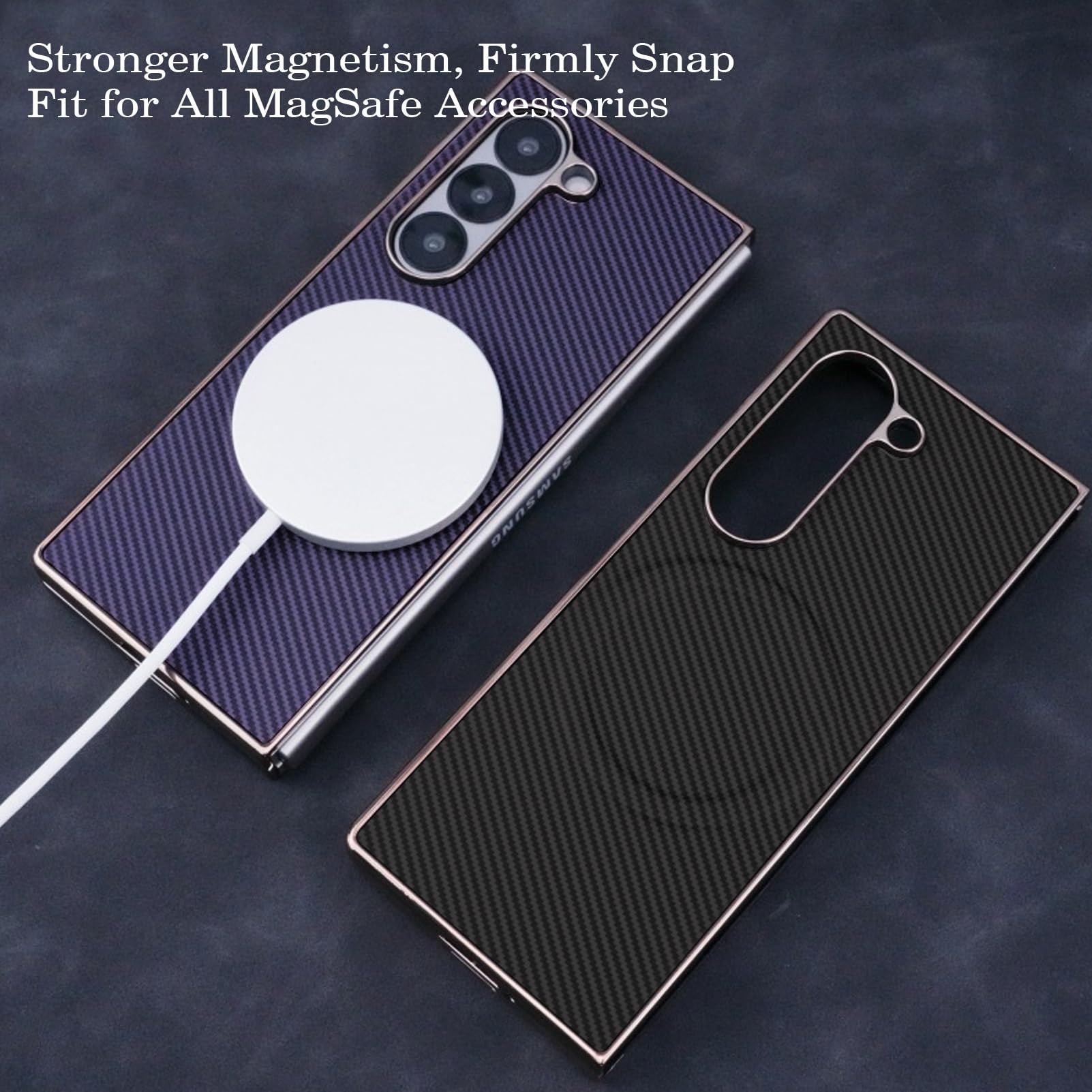 Husa pentru Samsung Galaxy Z Fold 7, Compatibil cu Magsafe, Design cu textura din fibra de carbon, captuseala din microfibra incorporata, carcasa din piele rezistenta la socuri pentru barbati si femei, carcasa subtire usoara pentru Galaxy Z Fold 7, Gri