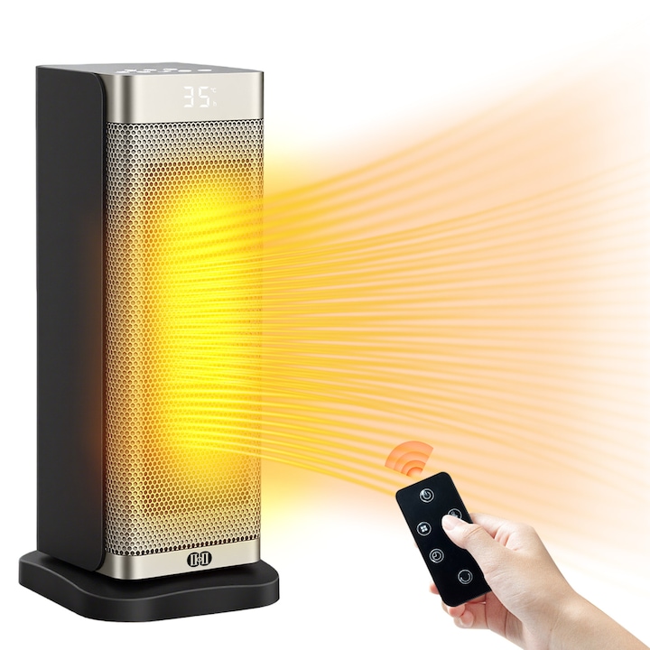 Smartmi Fan Heater CIICII kerámia hősugárzó, elektromos kerámia radiátor, 2000W, CII-YND-2000C, 3 teljesítményfokozat, túlmelegedés elleni védelem, állítható termosztát, LED kijelző, távirányító, csendes működés, 2000W, 16x19x40cm, fekete