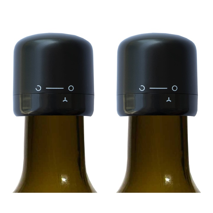 Dop pentru Sticla de Vin cu Mecanism de Blocare Twist, Set 2 Bucati, Sigilare Reutilizabila cu Silicon, Fara Scurgeri, Pastreaza Vinul Proaspat pentru Depozitare Usoara, Culoare Neagra