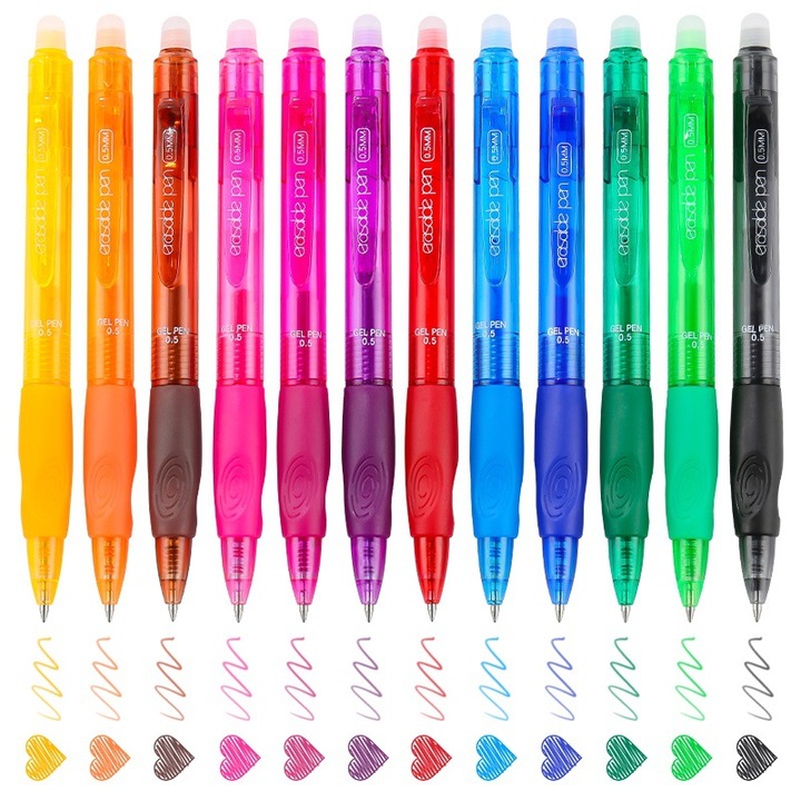 Set 12 pix scrie-sterge, grosime de scriere 0.5 mm, Modelare de butoane, Diverse culori de cerneala pentru desen si scris, Multicolor