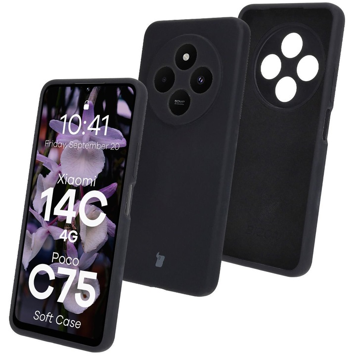 Tok, Bizon Soft Case, Xiaomi Redmi 14C 4G / POCO C75 kompatibilis, Fekete