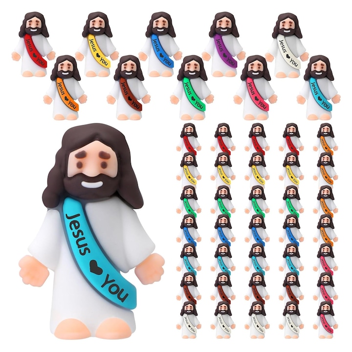 Set 50 figurina decorativa de paste din rasina, Axroad Mall, Statueta religioasa din rasina, Miniaturi din rasina, Lisus, Rezistent la apa si durabil, Pentru diorama, decorare peisaje, detalii fine, Multicolor